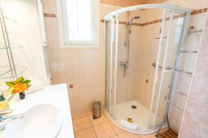 a bathroom with a shower and a sink at Clos Fleuri : Amboise Home with Amazing Gardens in Amboise +11 photos