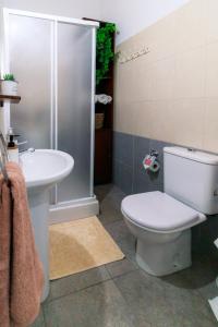 W łazience znajduje się toaleta, umywalka i prysznic. w obiekcie Stella's Country House w mieście Prodromos