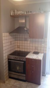 a kitchen with a stove and a counter top at Nefeli Maisonette in Nikiti