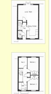 two pictures of a floor plan of a house at NEW! 3 bedroom. On-drive parking. Close to the A1 in Long Bennington