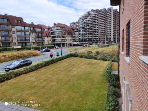 einen Rasenplatz an der Seite eines Gebäudes in der Unterkunft Residentie Beverly in Oostduinkerke