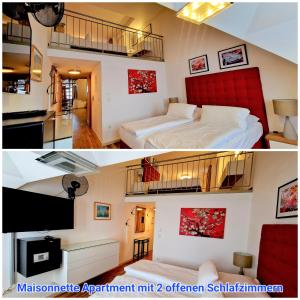 a bedroom and a living room with a large bed at Villa Viktoria 1 in Ingolstadt