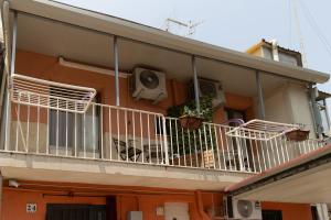 Un balcón de un edificio con un perro. en Cortile Pace, en Catania