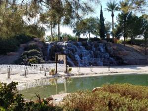 une cascade dans un parc avec une piscine d'eau dans l'établissement Hilton Lake Las Vegas Resort & Spa, à Las Vegas