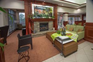 a living room with a couch and a fireplace at Hilton Garden Inn Lexington Georgetown in Georgetown