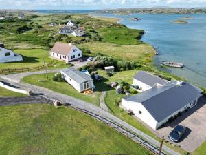 an aerial view of a house on an island at Cascade Lodge & Hot Tub in Donegal