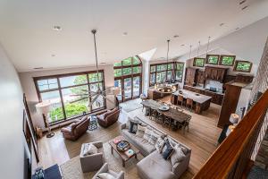 an overhead view of a living room and dining room at Beachside in Harbert
