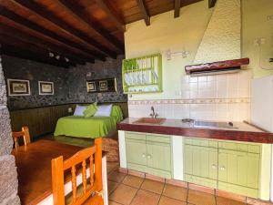 Estudio Rural de Piedra في فرونتيرا: مطبخ مع مغسلة وسرير في غرفة