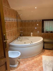 a bathroom with a tub and a toilet in it at "Jurkówka" in Szczyrk