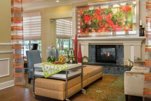a living room with a couch and a fireplace at Hilton Garden Inn Newport News in Newport News