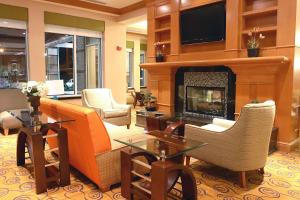 a living room with a couch and a fireplace at Hilton Garden Inn Chesapeake/Suffolk in Suffolk