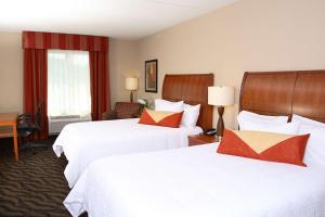 a hotel room with two beds and a desk at Hilton Garden Inn Chesapeake/Suffolk in Suffolk
