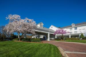 Un gran edificio blanco con un árbol delante. en DoubleTree by Hilton Raleigh Durham Airport at Research Triangle Park, en Durham