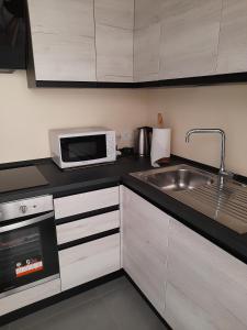a kitchen with a sink and a microwave at CARPE DIEM in Oristano