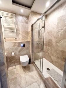 グディニャにあるAltoria Apartamentyのバスルーム(シャワー、トイレ付)