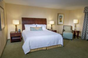 um quarto de hotel com uma cama grande e uma cadeira em Hilton Garden Inn Mount Holly/Westampton em Westampton Township