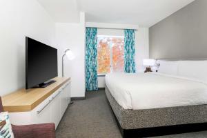 1 dormitorio con 1 cama y TV de pantalla plana en Hilton Garden Inn Tulsa South, en Tulsa