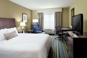 a hotel room with a bed and a desk and a television at Hilton Garden Inn Texarkana in Texarkana