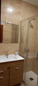 a bathroom with a sink and a shower at Apartamento Sevilla 3 in La Guardia