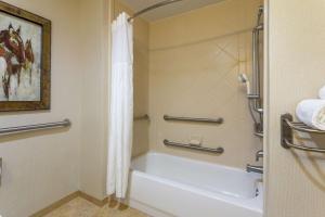 a bathroom with a bath tub and a shower curtain at Hampton Inn & Suites Wellington in Wellington +31 photos