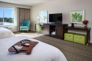 ブライスにあるHampton Inn & Suites Blythe, CAのベッド2台、薄型テレビが備わるホテルルームです。