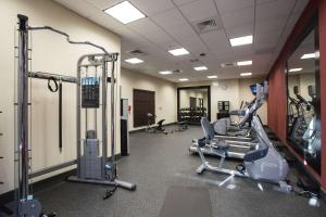 einen Fitnessraum mit Laufbändern und Kardiogeräten in einem Zimmer in der Unterkunft Hilton Garden Inn Bolingbrook I-55 in Bolingbrook