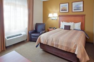聯盟市的住宿－聯盟市燭木套房酒店，配有一张床和一把椅子的酒店客房