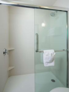 a bathroom with a shower with a glass door at Longview Hilton Garden Inn in Longview