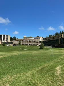 un campo de fútbol con un gol en la hierba en Appartement 50m2 vue imprenable avec garage draps et serviettes compris, en Villard-de-Lans