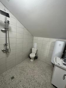 un baño con inodoro y lavabo en Blue Central Apartment, en Veliko Tŭrnovo 12 fotos más