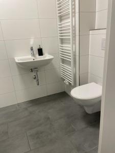 een badkamer met een toilet en een wastafel bij Ferienwohnung "An der Querne" Querfurt in Querfurt