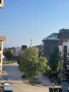 a city street with a tree and a building at R&B Apartment City Center in Ohrid +11 photos