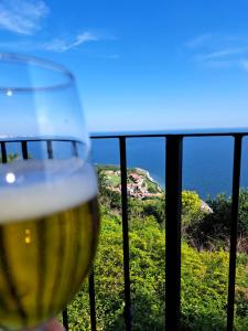 - ein Glas Wein mit Meerblick in der Unterkunft Apartment Omnia in Kaliakria Resort in Topola