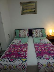 Vila Nenad Ovčar banja في تشاتشاك: سرير في غرفة مع وسادتين