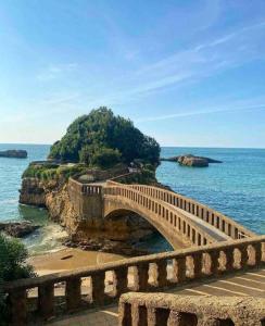 a bridge over a body of water next to the ocean at Apartament irun in Irún