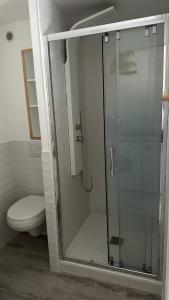 een glazen douche in een badkamer met een toilet bij STUDIO VUE PORT PISCINE PARKING in Cap d'Agde