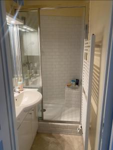 ein Badezimmer mit einer Dusche, einem Waschbecken und einer Badewanne in der Unterkunft Appartement port de pêche in Granville