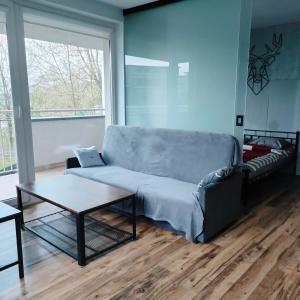 a living room with a couch and a table at Pszczelna Loft in Kraków