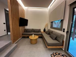 a living room with a couch and a table at GREEN ESTATE villas in Arménoi