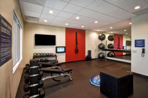 un gimnasio con equipo cardiovascular y TV de pantalla plana en Tru By Hilton North Platte en North Platte