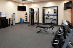 a gym with tread machines and a mirror at Hampton Inn & Suites Buena Park in Buena Park