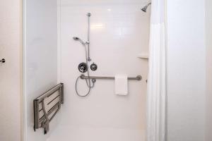 a bathroom with a shower with a shower curtain at Hampton Inn & Suites Buena Park in Buena Park
