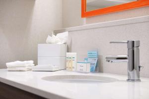a bathroom counter with a sink in a hotel room at Hampton Inn & Suites Buena Park in Buena Park