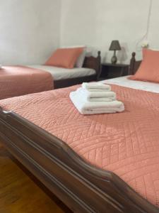 twee bedden met handdoeken bovenop een bed bij Terra Petra Mani in Koíta