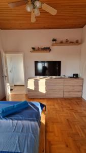 a bedroom with a bed and a flat screen tv at Holiday home Barci in Crikvenica