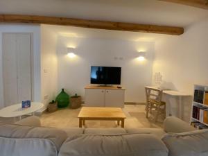 - un salon avec un canapé et une télévision dans l'établissement A Casa del Console apartment, à Manfredonia