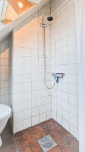 a bathroom with a shower and a toilet at Amunds Apartment in Bergen