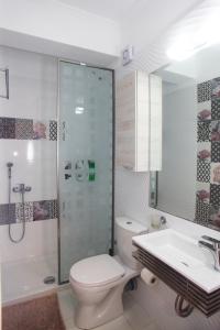 uma casa de banho com um WC, um lavatório e um chuveiro em Desire place em Lefkada