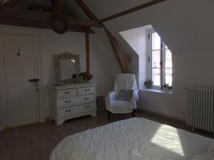 a bedroom with a bed and a dresser and a mirror at 2 DESCARTES in La Flèche