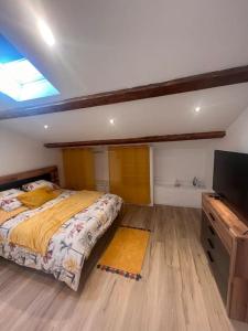 - une chambre avec un lit et une télévision à écran plat dans l'établissement T2 neuf et moderne climatiser avec Netflix amazon, à Marseille